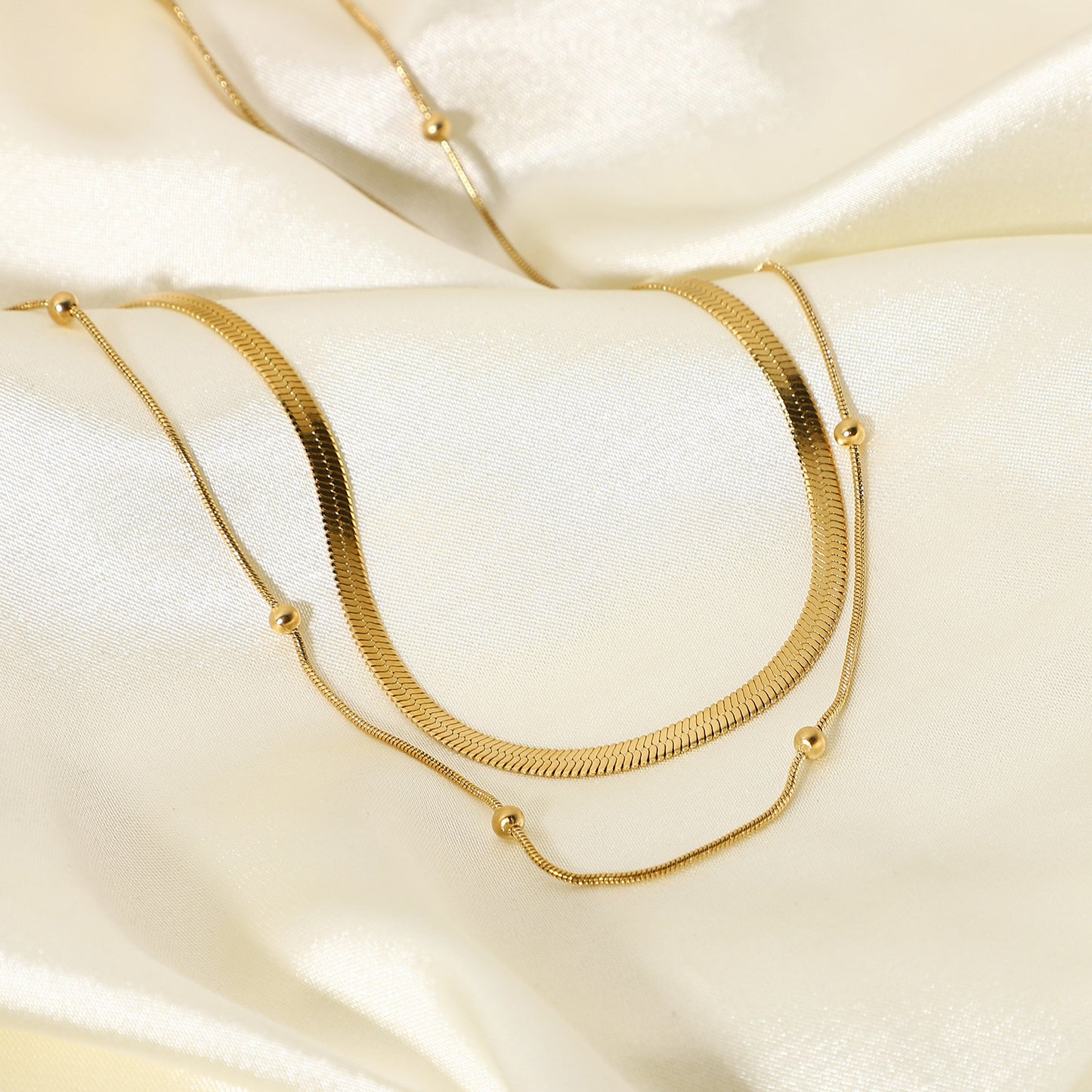 Layered Initial Necklace for Women, 14K Gold Plated Stainless Steel