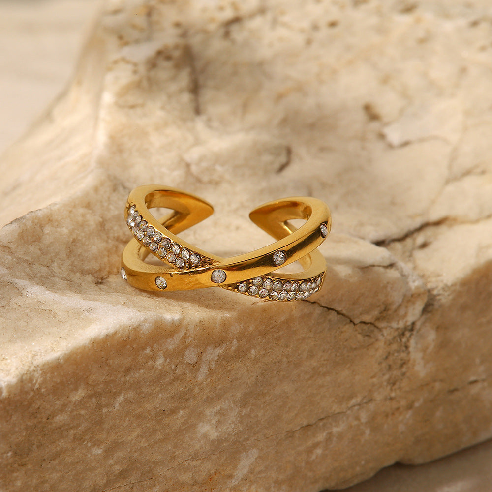18K gold Stainless Steel Cubic Zircon Filled Stackable Eternity Wedding Band Ring