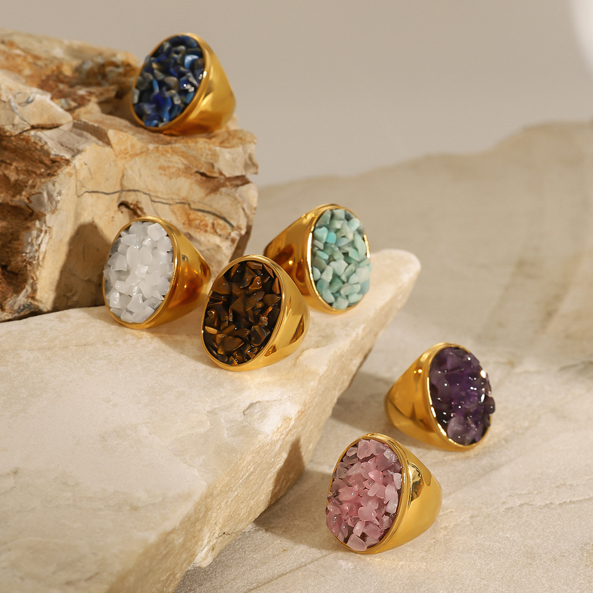 Natural Gemstone Handmade Fashion Jewelry Rectangle Stone Size 14 * 18 MM Adjustable Rings for Women and Men