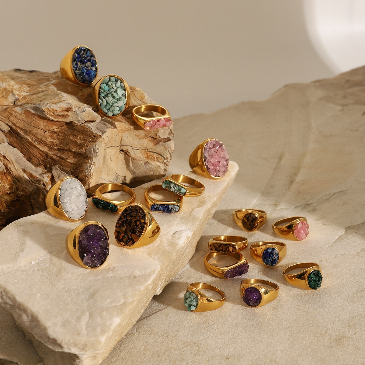 Natural Gemstone Handmade Fashion Jewelry Rectangle Stone Size 14 * 18 MM Adjustable Rings for Women and Men