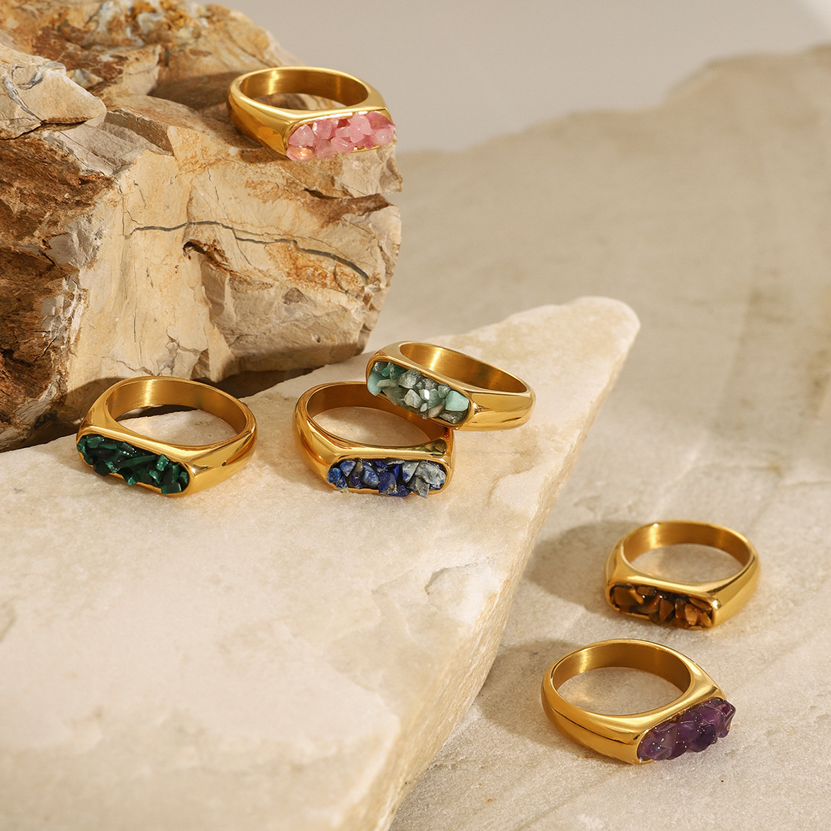 Natural Gemstone Handmade Fashion Jewelry Rectangle Stone Size 14 * 18 MM Adjustable Rings for Women and Men