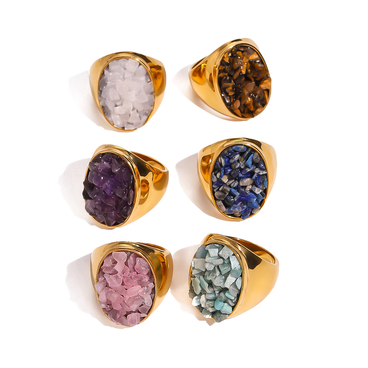 Natural Gemstone Handmade Fashion Jewelry Rectangle Stone Size 14 * 18 MM Adjustable Rings for Women and Men
