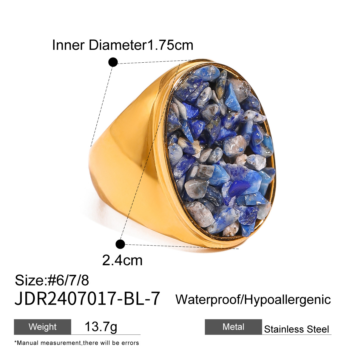 Natural Gemstone Handmade Fashion Jewelry Rectangle Stone Size 14 * 18 MM Adjustable Rings for Women and Men
