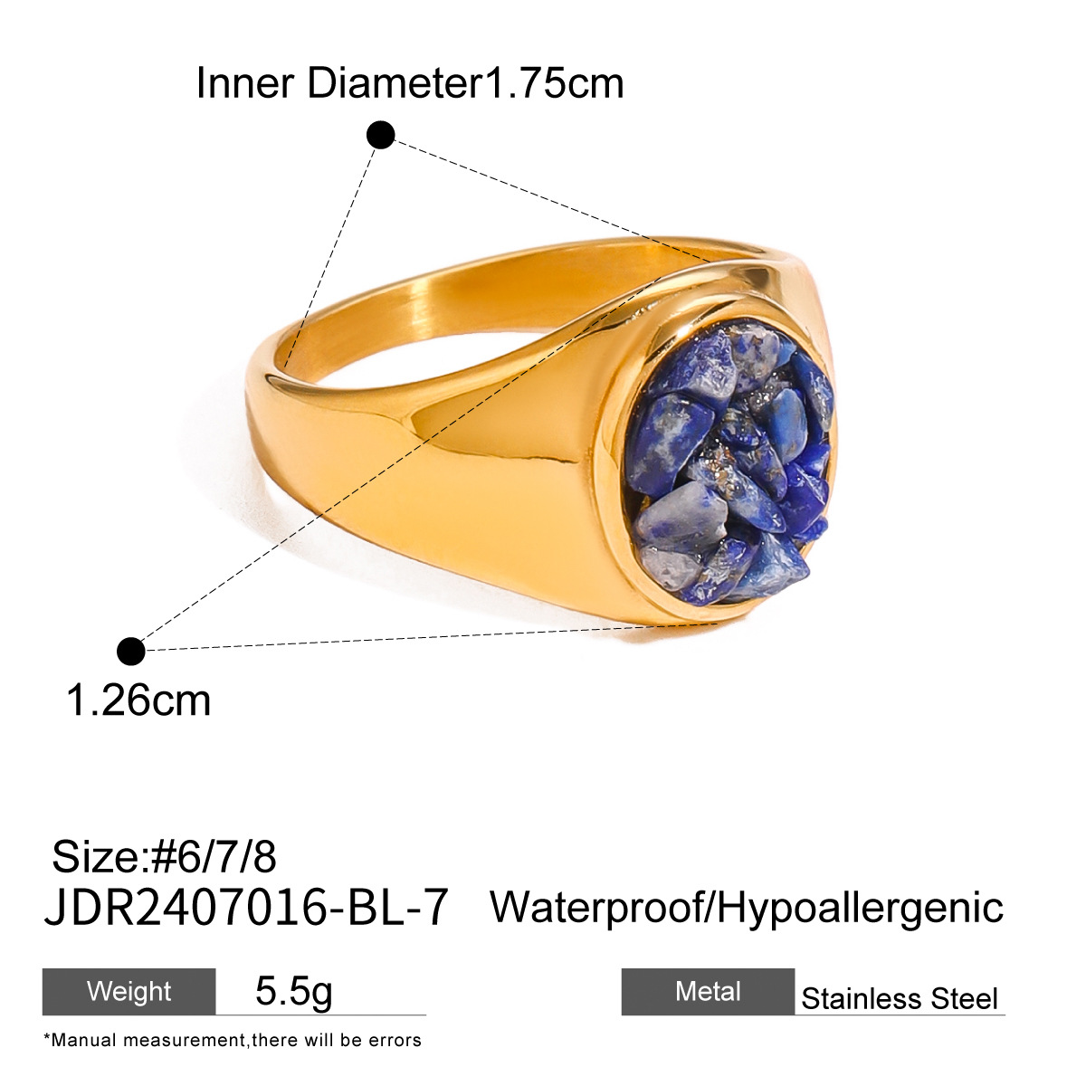 Natural Gemstone Handmade Fashion Jewelry Rectangle Stone Size 14 * 18 MM Adjustable Rings for Women and Men
