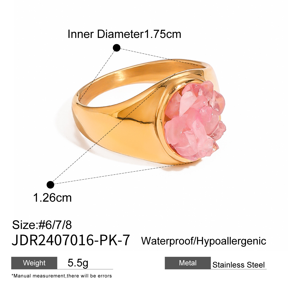 Natural Gemstone Handmade Fashion Jewelry Rectangle Stone Size 14 * 18 MM Adjustable Rings for Women and Men