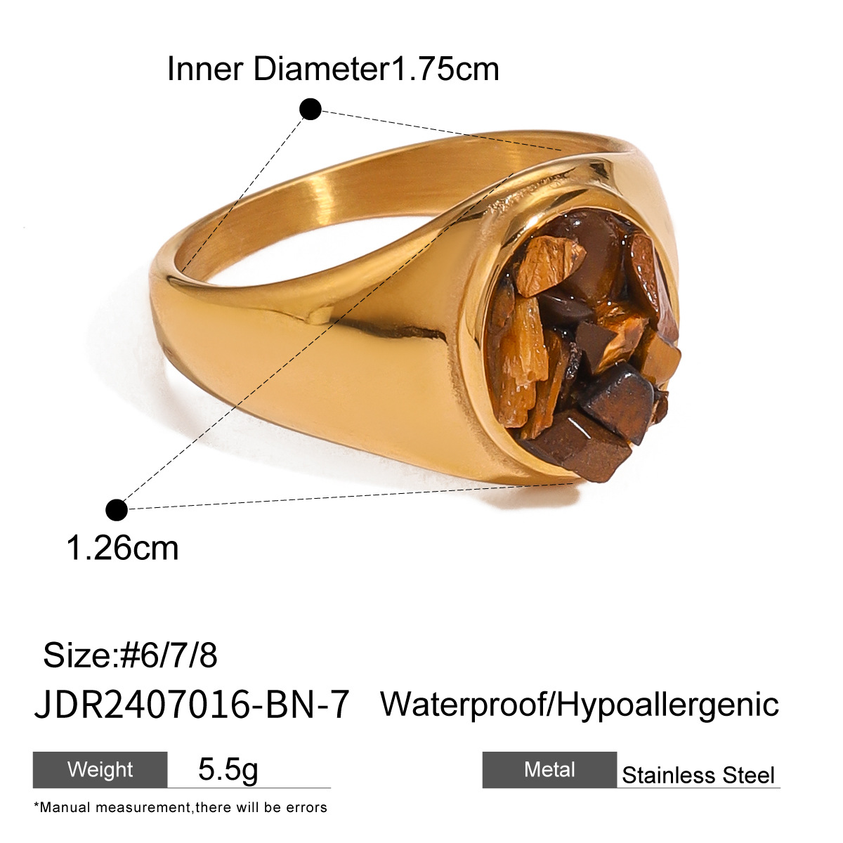 Natural Gemstone Handmade Fashion Jewelry Rectangle Stone Size 14 * 18 MM Adjustable Rings for Women and Men
