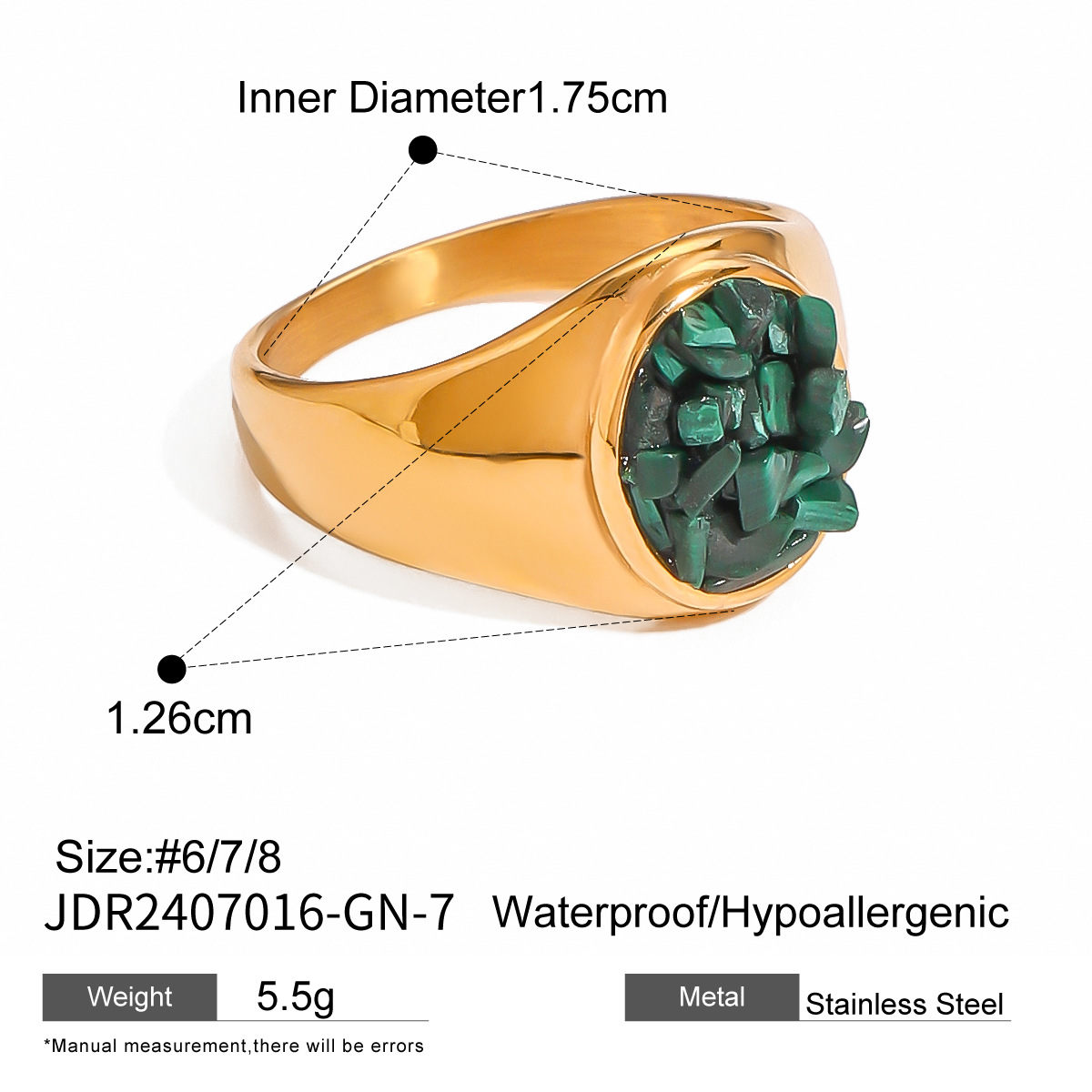 Natural Gemstone Handmade Fashion Jewelry Rectangle Stone Size 14 * 18 MM Adjustable Rings for Women and Men