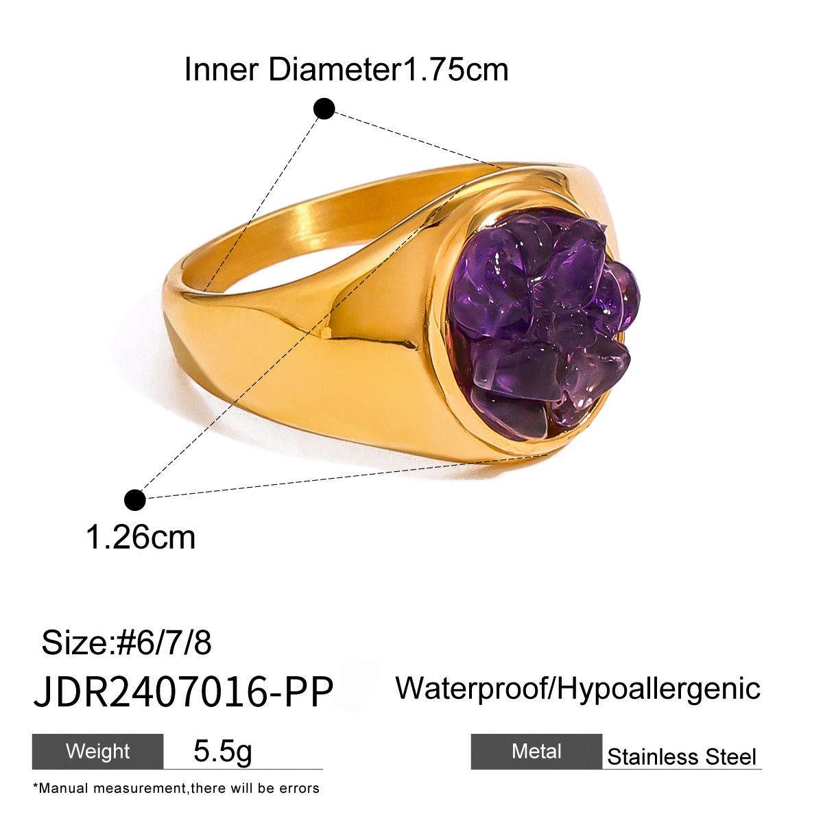 Natural Gemstone Handmade Fashion Jewelry Rectangle Stone Size 14 * 18 MM Adjustable Rings for Women and Men