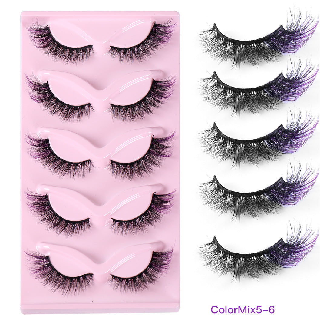 Colored Eyelashes False Eyelashes Curl Lashes With Color 16mm 5 Colors Mink Colorful Lashes Russian Strip Lashes Fake Lashes Extension Angel Wing Lashes