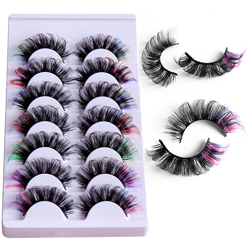 Colored Eyelashes, 7 Pairs Mink Fluffy Eye Lashes with Color on End, Dramatic Long Thick Colorful Lash Clusters, Full Curly False Eyelash Cat Fox Eye Lashes, 3d D Curl Salon Extensions Strip