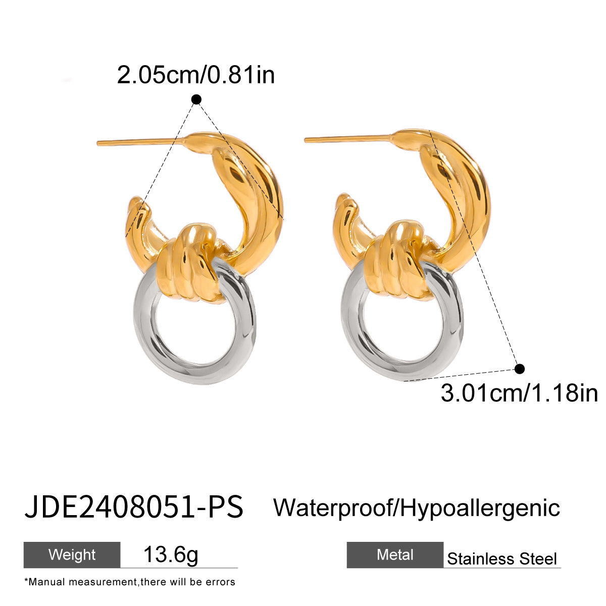 Chunky Gold Hoop Earrings for Women, Thick Lightweight Stainless Steel Hoops