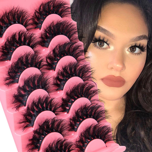 Mink Lashes Fluffy Cat Eye Lashes Wispy 6D Volume False Eyelashes that Look Like Extensions Thick Soft Curly Fake Lashes 7 Pairs Pack