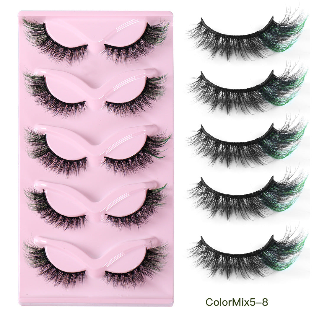 Colored Eyelashes False Eyelashes Curl Lashes With Color 16mm 5 Colors Mink Colorful Lashes Russian Strip Lashes Fake Lashes Extension Angel Wing Lashes