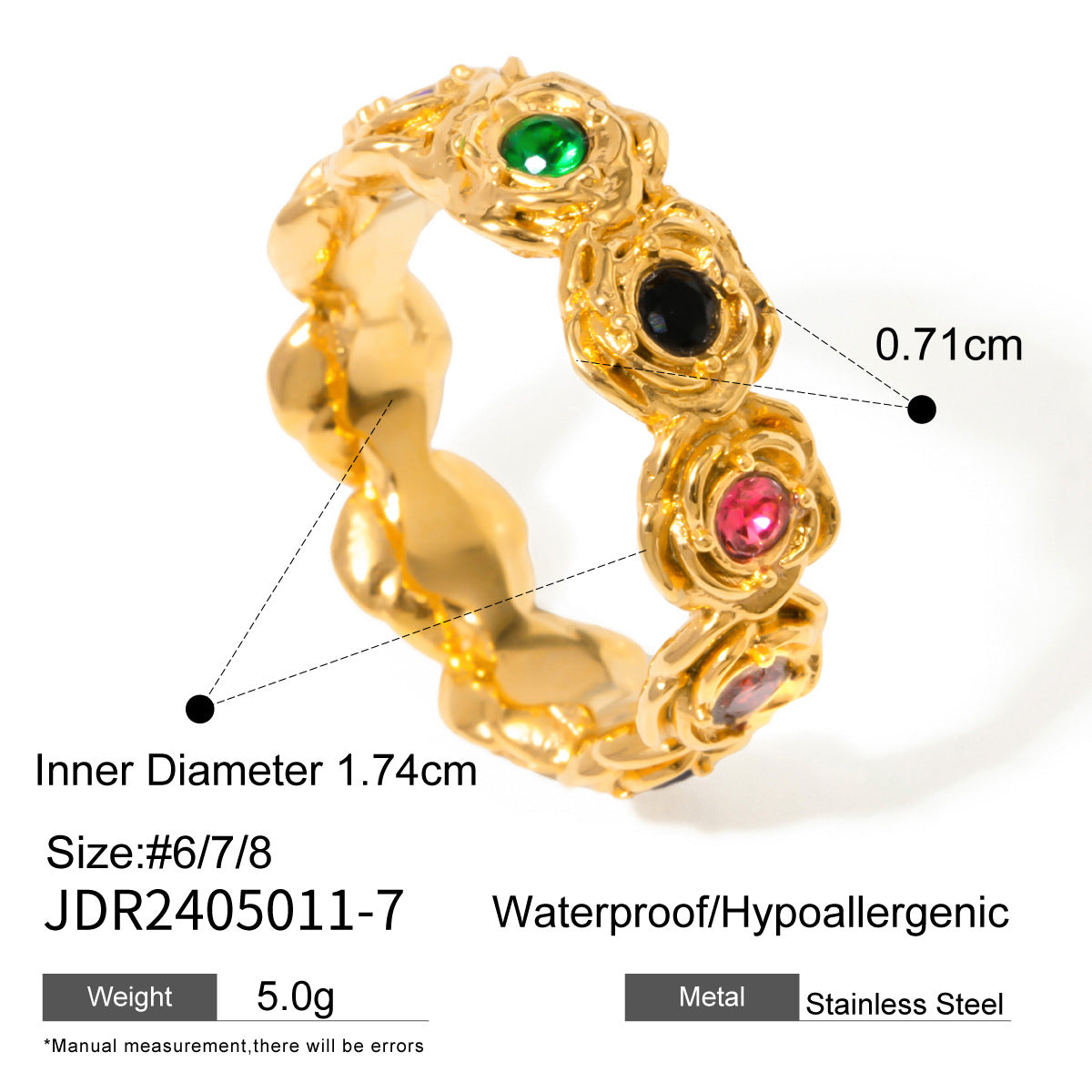 Chunky Gold Rings for Women with Birthstones, Stainless Steel 18k Gold Plated Thick Statement Rings Jewelry