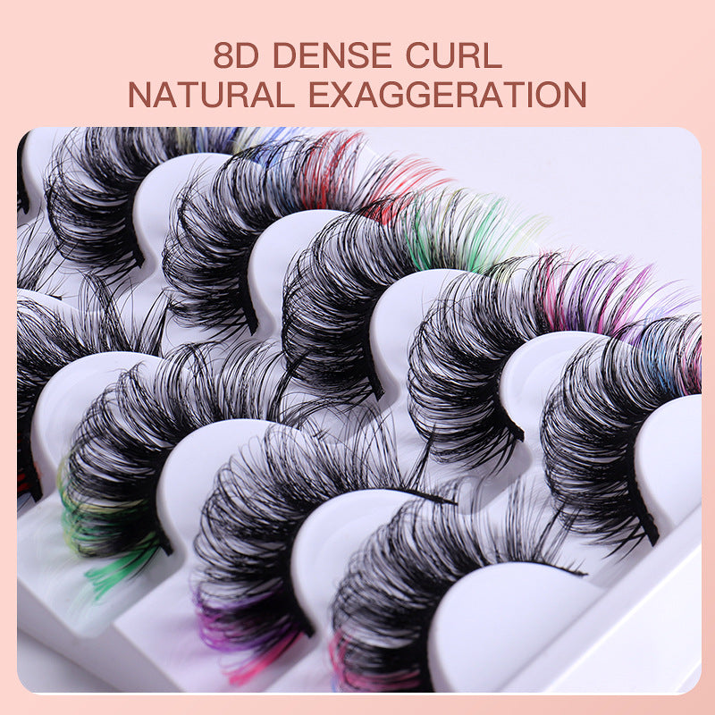 Colored Eyelashes, 7 Pairs Mink Fluffy Eye Lashes with Color on End, Dramatic Long Thick Colorful Lash Clusters, Full Curly False Eyelash Cat Fox Eye Lashes, 3d D Curl Salon Extensions Strip