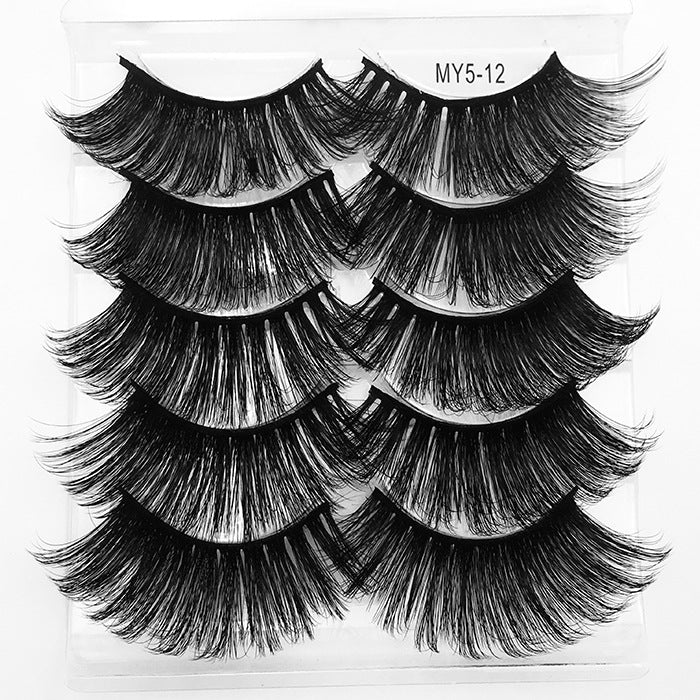 5pairs Fluffy False Eyelashes Natural Faux Mink Strip 3D Lashes Pack