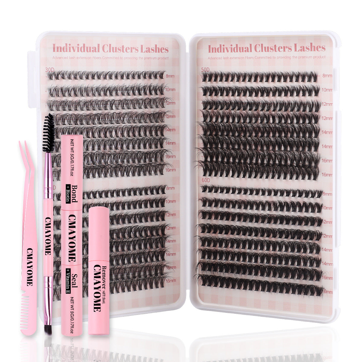 640 PCS Lash Clusters Kit DIY Lash Extension Kit D Curl Volume Eyelash Extensions Individual Lashes Kit with Lash Bond and Seal, Tweezers (60D 8-16mm, 80D 10-18mm)