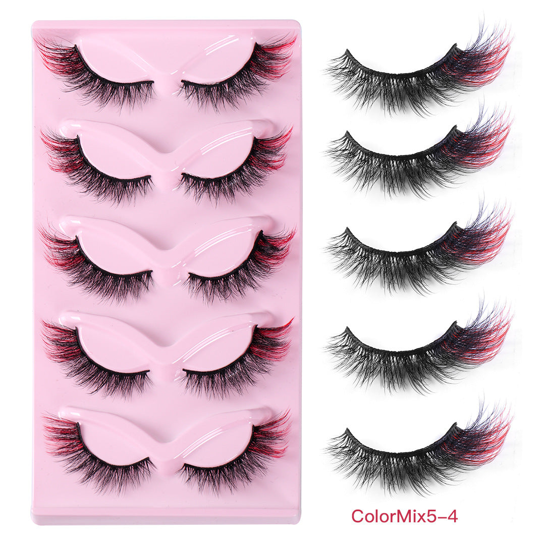 Colored Eyelashes False Eyelashes Curl Lashes With Color 16mm 5 Colors Mink Colorful Lashes Russian Strip Lashes Fake Lashes Extension Angel Wing Lashes