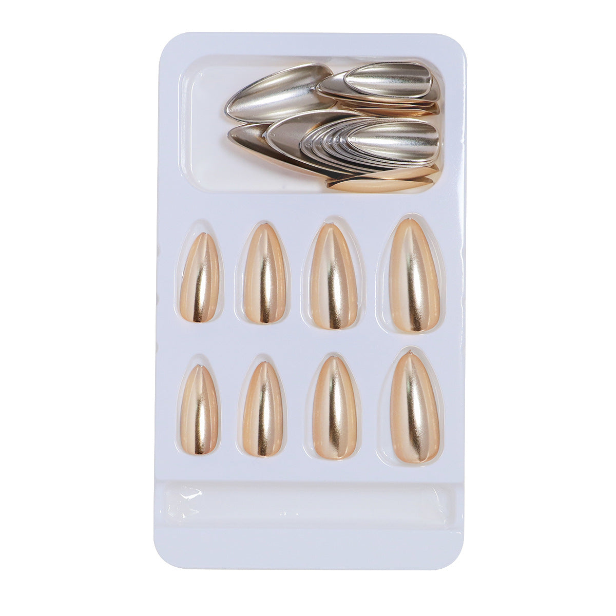 Silver Press On Nails Almond-Short Press On Nails with 3D Sculpting Metallic Design