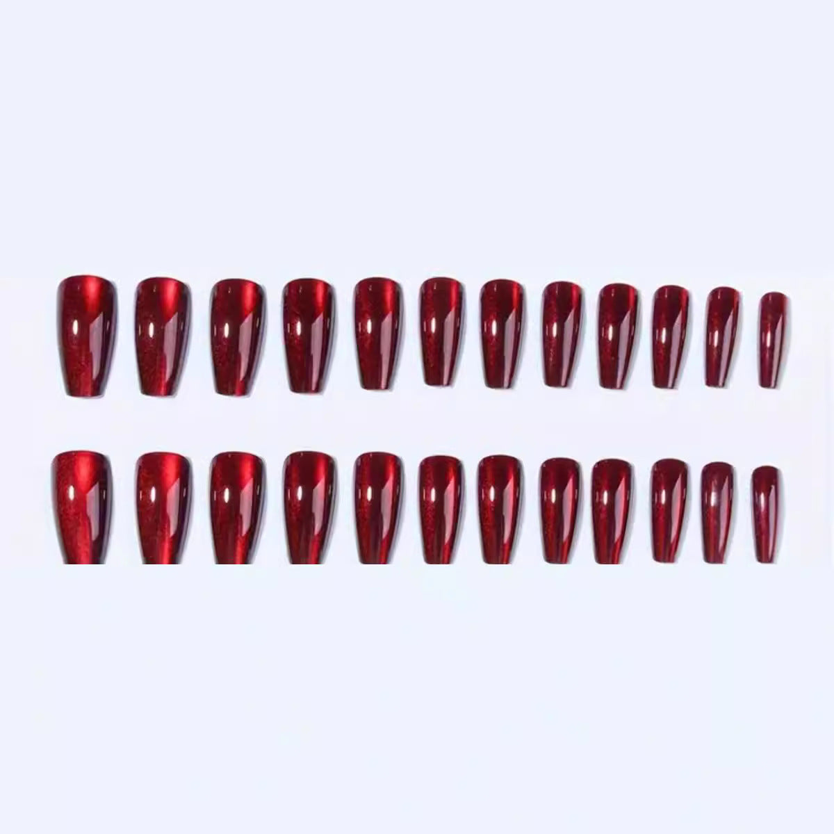 30Pcs Press on Nails Long - Almond Fake Nails Red Cat's Eye False Nails with Designs Nails Tips Red Glitter Full Cover Nails Press Ons Stick on Nails for Women Manicure