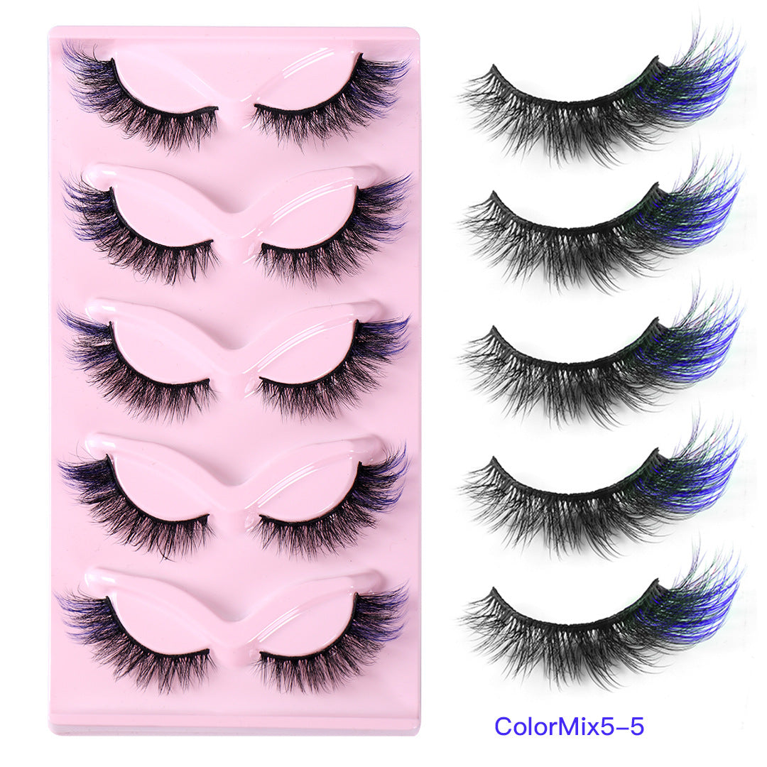 Colored Eyelashes False Eyelashes Curl Lashes With Color 16mm 5 Colors Mink Colorful Lashes Russian Strip Lashes Fake Lashes Extension Angel Wing Lashes