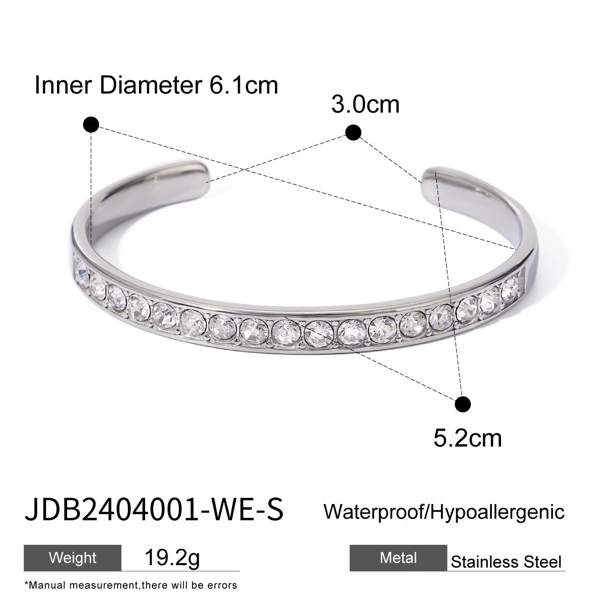 Classical Stainless Steel Cubic Zircon Filled Bangle Bracelet