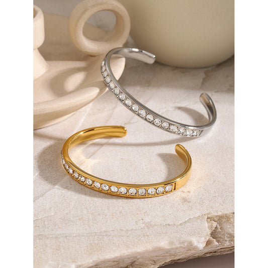 Classical Stainless Steel Cubic Zircon Filled Bangle Bracelet