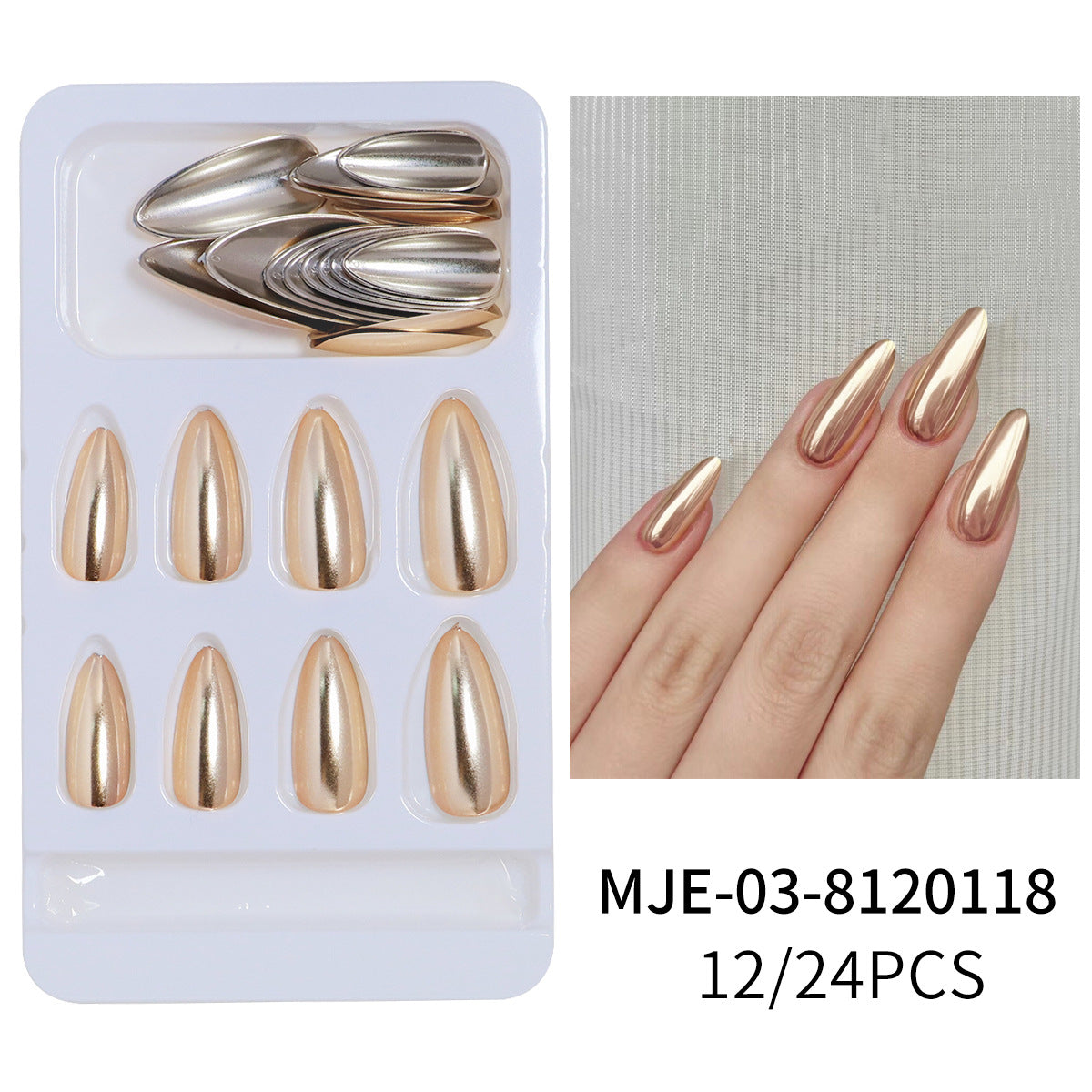 Silver Press On Nails Almond-Short Press On Nails with 3D Sculpting Metallic Design