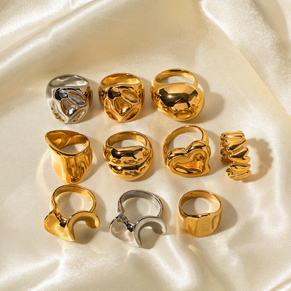 Gold Chunky Rings for Women, 18K Gold Plated Thick Rings, Stacking Open Rings Set Adjustable