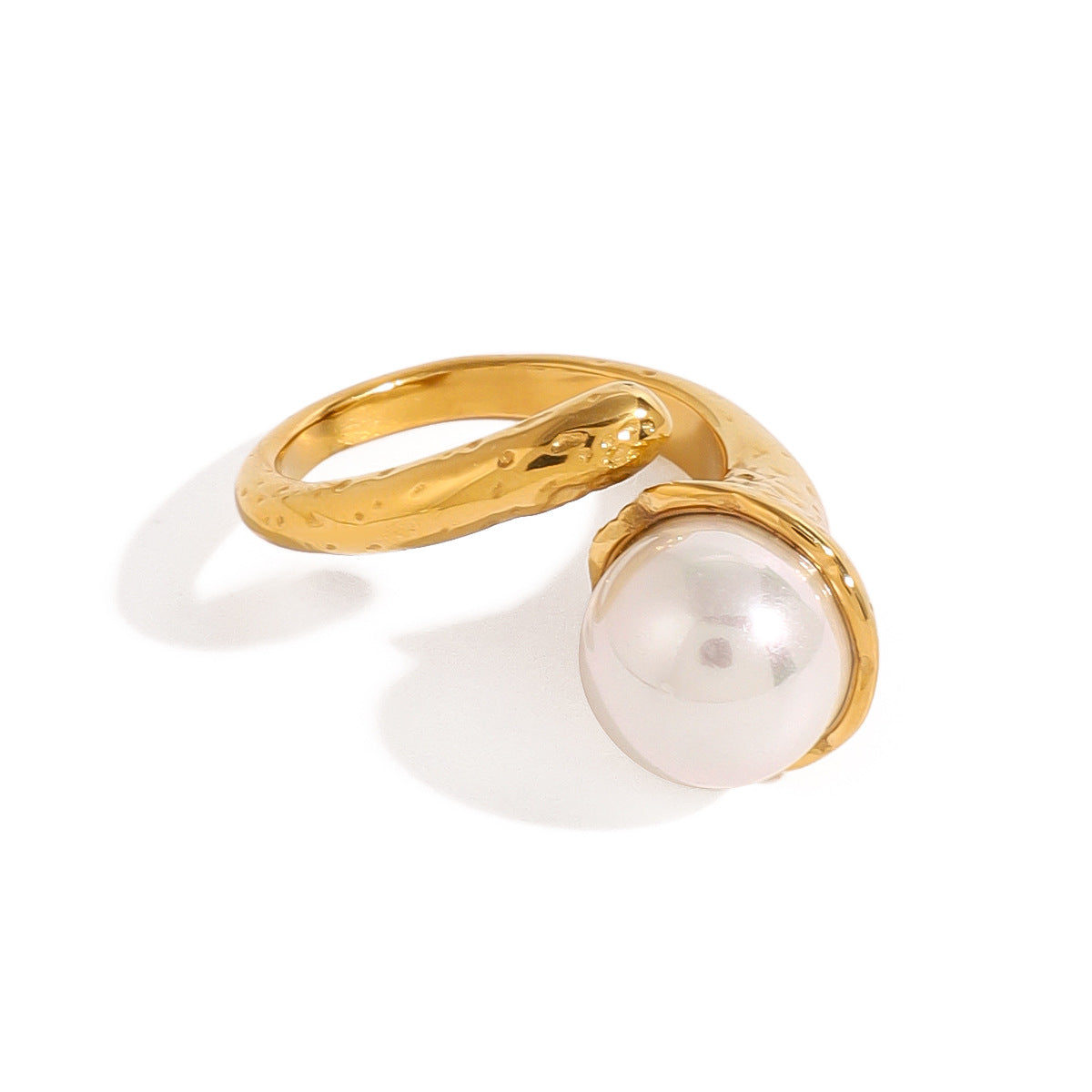 Pearl Wrap Ring: Gold Plated Stainless Steel Large Statement Ring for Women