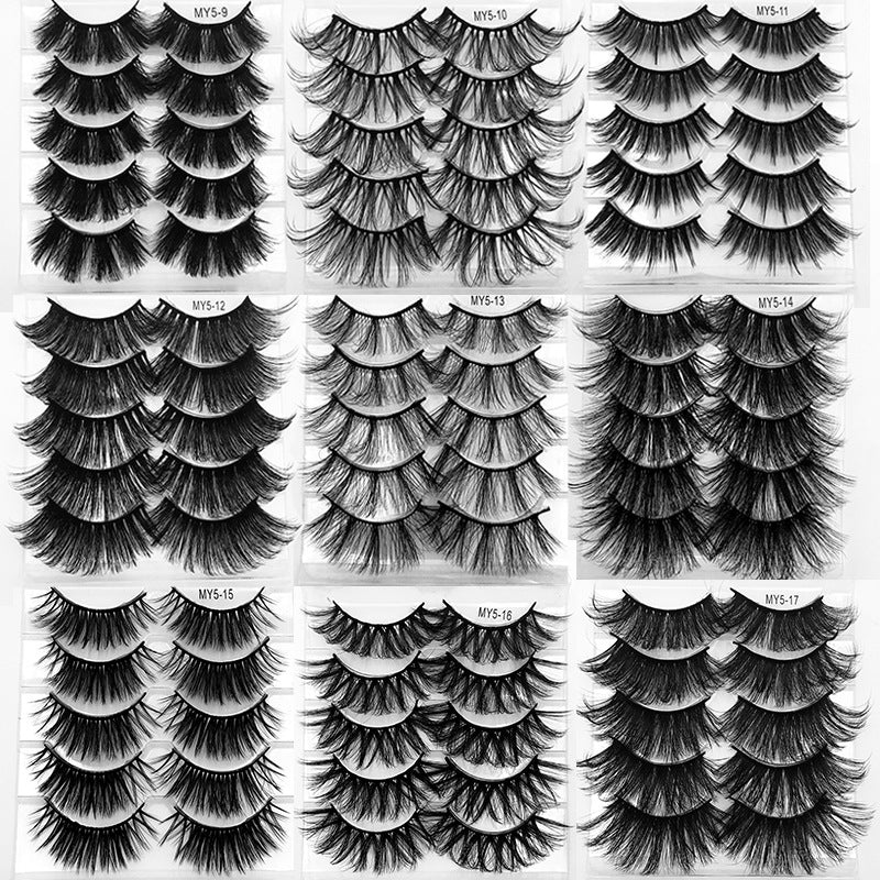 5pairs Fluffy False Eyelashes Natural Faux Mink Strip 3D Lashes Pack