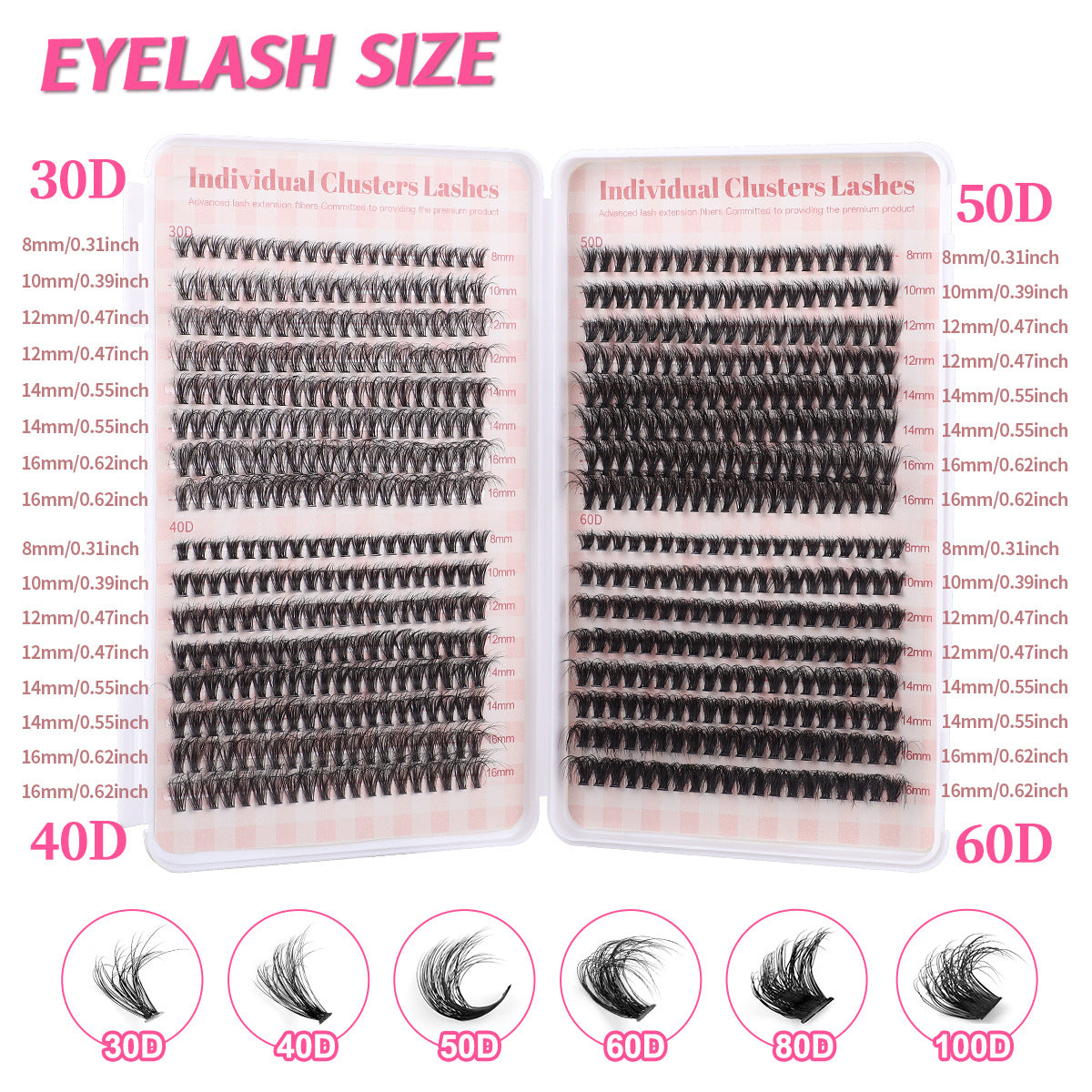 640 PCS Lash Clusters Kit DIY Lash Extension Kit D Curl Volume Eyelash Extensions Individual Lashes Kit with Lash Bond and Seal, Tweezers (60D 8-16mm, 80D 10-18mm)