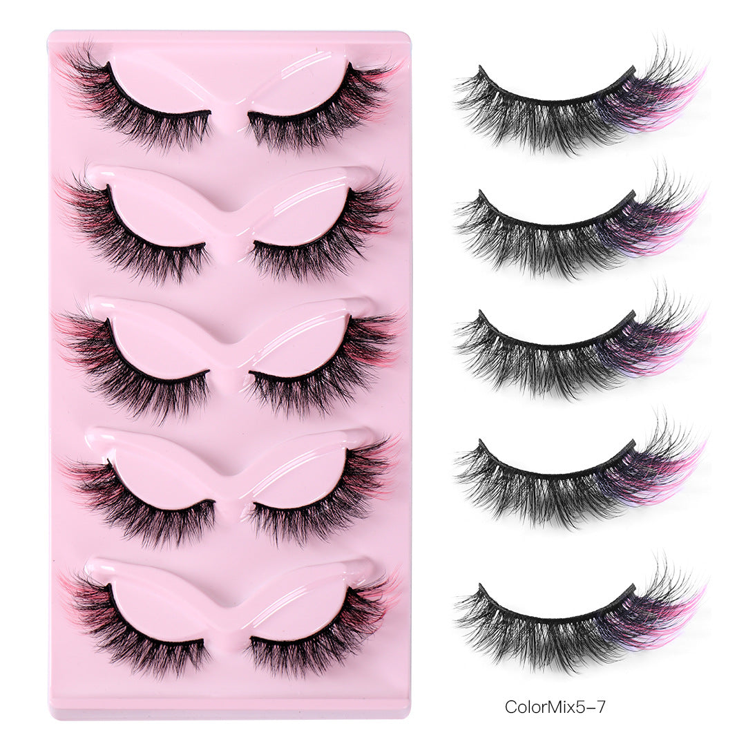 Colored Eyelashes False Eyelashes Curl Lashes With Color 16mm 5 Colors Mink Colorful Lashes Russian Strip Lashes Fake Lashes Extension Angel Wing Lashes