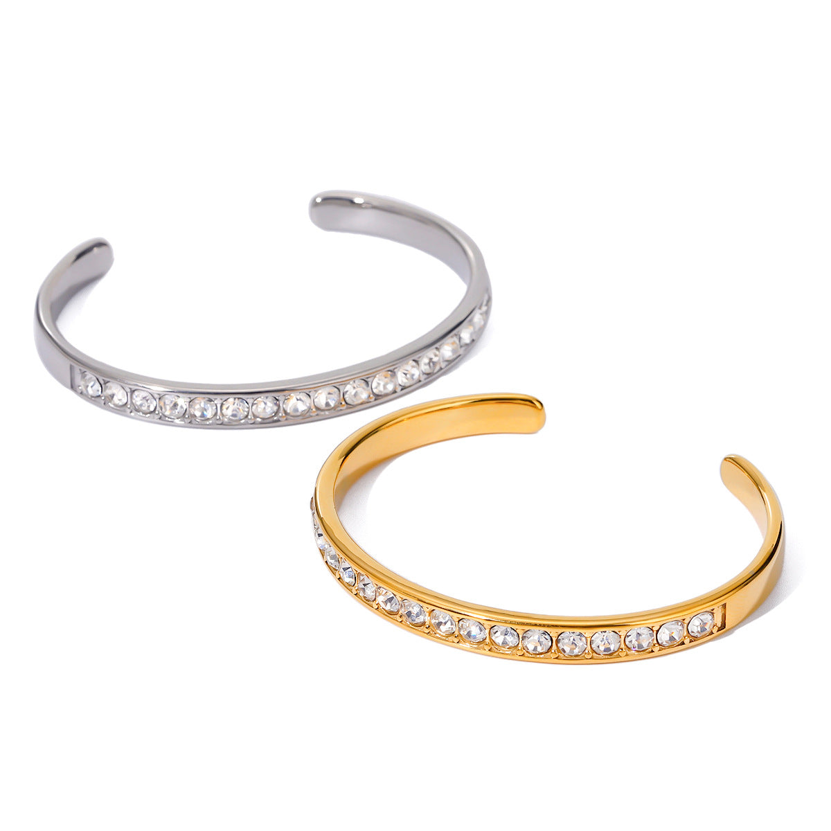 Classical Stainless Steel Cubic Zircon Filled Bangle Bracelet