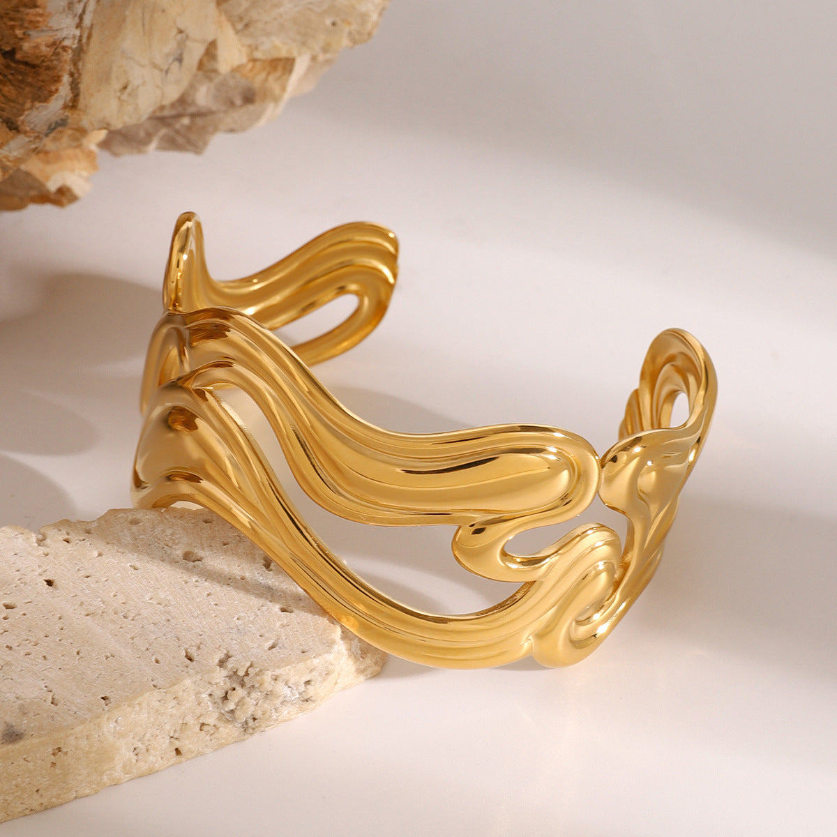 Sculpted Statement Bangle Bracelet , Gold, for women