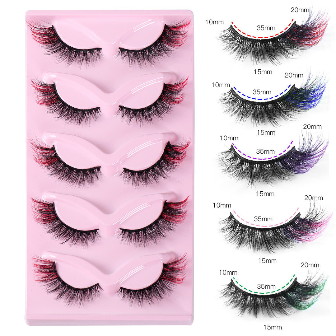 Colored Eyelashes False Eyelashes Curl Lashes With Color 16mm 5 Colors Mink Colorful Lashes Russian Strip Lashes Fake Lashes Extension Angel Wing Lashes