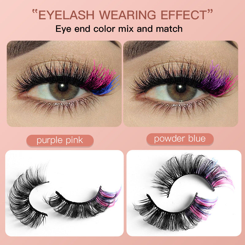 Colored Eyelashes, 7 Pairs Mink Fluffy Eye Lashes with Color on End, Dramatic Long Thick Colorful Lash Clusters, Full Curly False Eyelash Cat Fox Eye Lashes, 3d D Curl Salon Extensions Strip