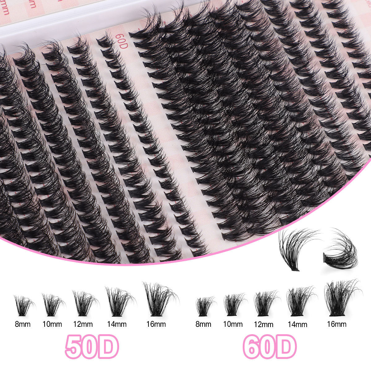 640 PCS Lash Clusters Kit DIY Lash Extension Kit D Curl Volume Eyelash Extensions Individual Lashes Kit with Lash Bond and Seal, Tweezers (60D 8-16mm, 80D 10-18mm)