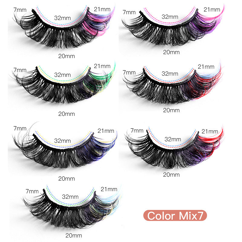 Colored Eyelashes, 7 Pairs Mink Fluffy Eye Lashes with Color on End, Dramatic Long Thick Colorful Lash Clusters, Full Curly False Eyelash Cat Fox Eye Lashes, 3d D Curl Salon Extensions Strip