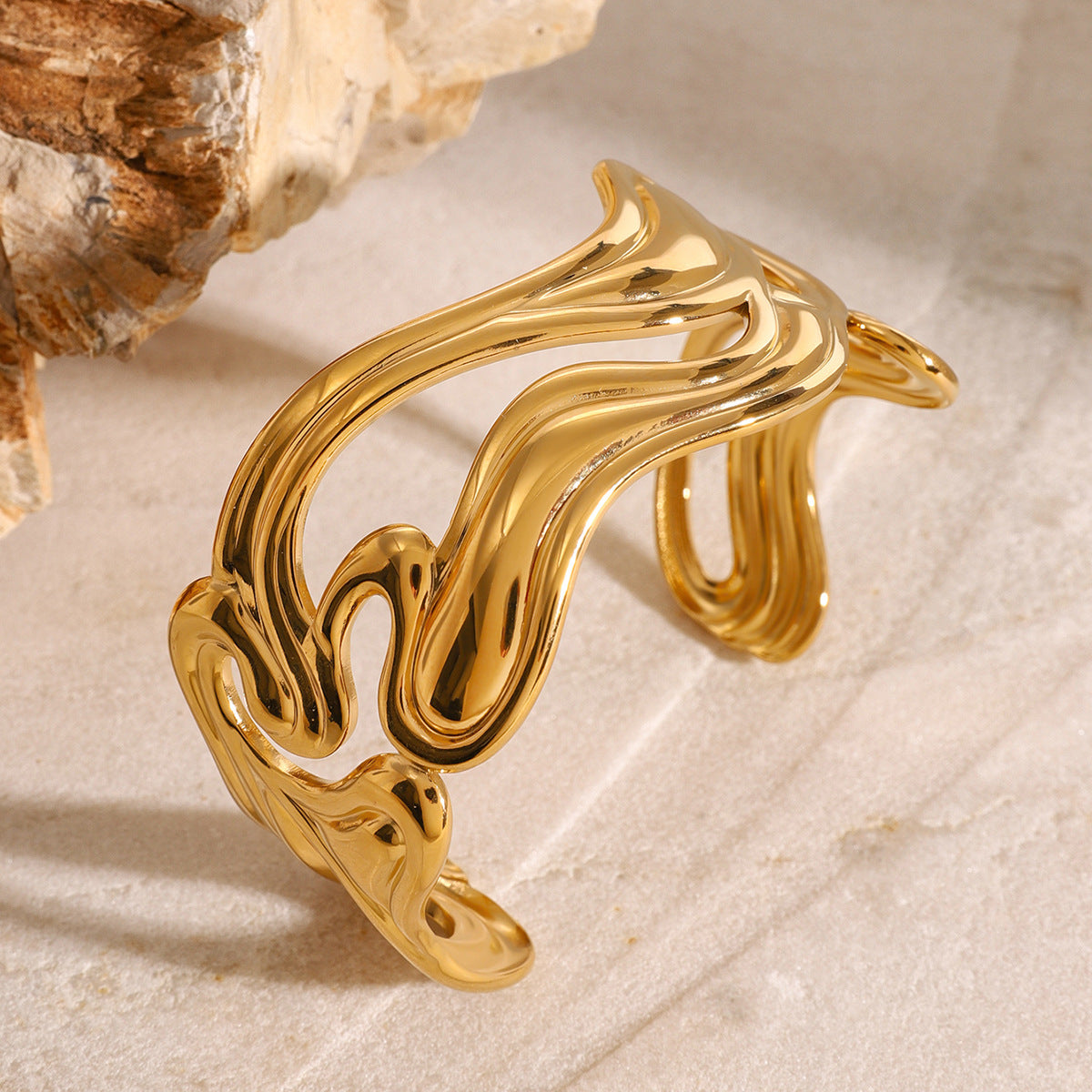 Sculpted Statement Bangle Bracelet , Gold, for women