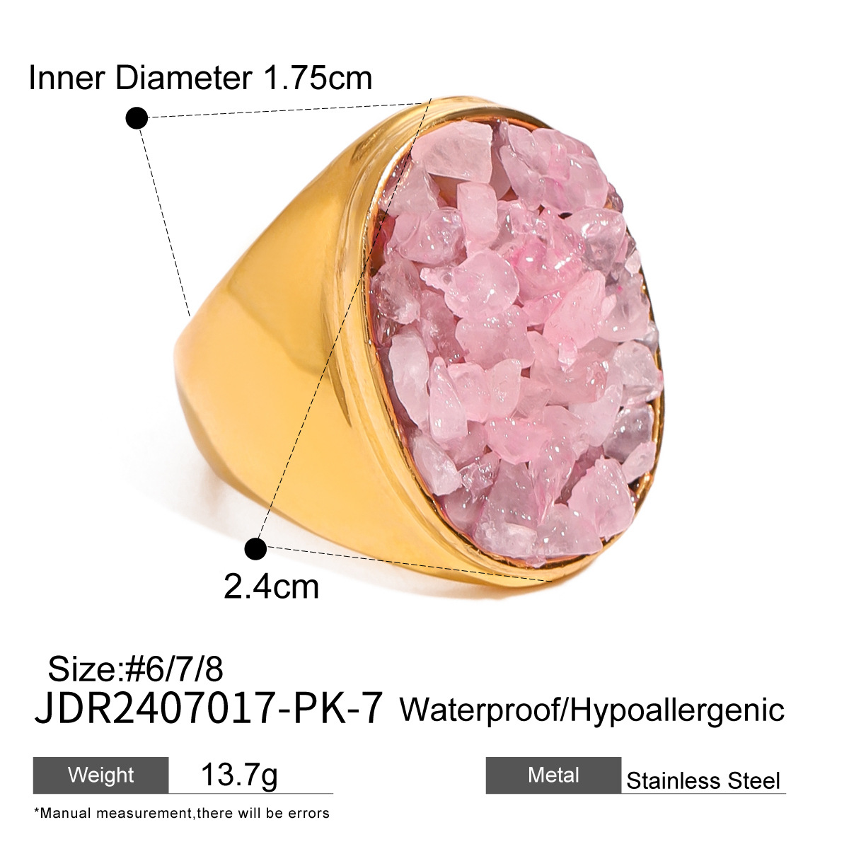 Natural Gemstone Handmade Fashion Jewelry Rectangle Stone Size 14 * 18 MM Adjustable Rings for Women and Men