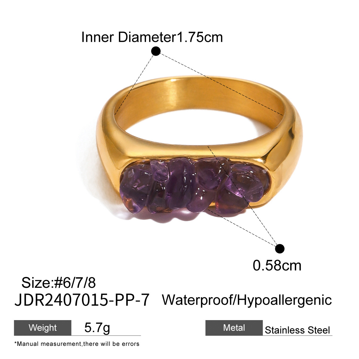 Natural Gemstone Handmade Fashion Jewelry Rectangle Stone Size 14 * 18 MM Adjustable Rings for Women and Men