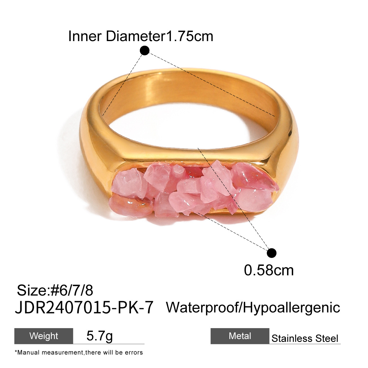 Natural Gemstone Handmade Fashion Jewelry Rectangle Stone Size 14 * 18 MM Adjustable Rings for Women and Men