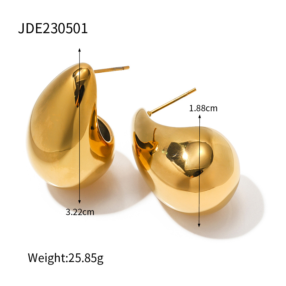 Chunky Gold Hoop Earrings for Women, Dupes Earrings Lightweight Waterdrop Hollow Open Hoops, Hypoallergenic Gold Plated Earrings Fashion Jewelry