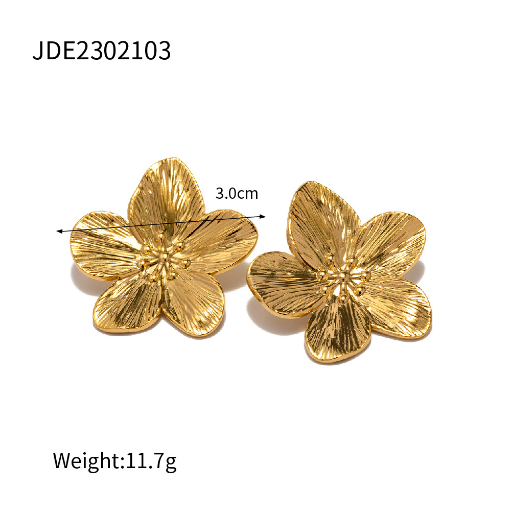 Gold Flower Earrings Large Flower Stud Earrings for Ladies