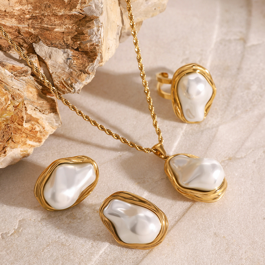 Baroque Pearl Earring/Ring/Necklace set for Women